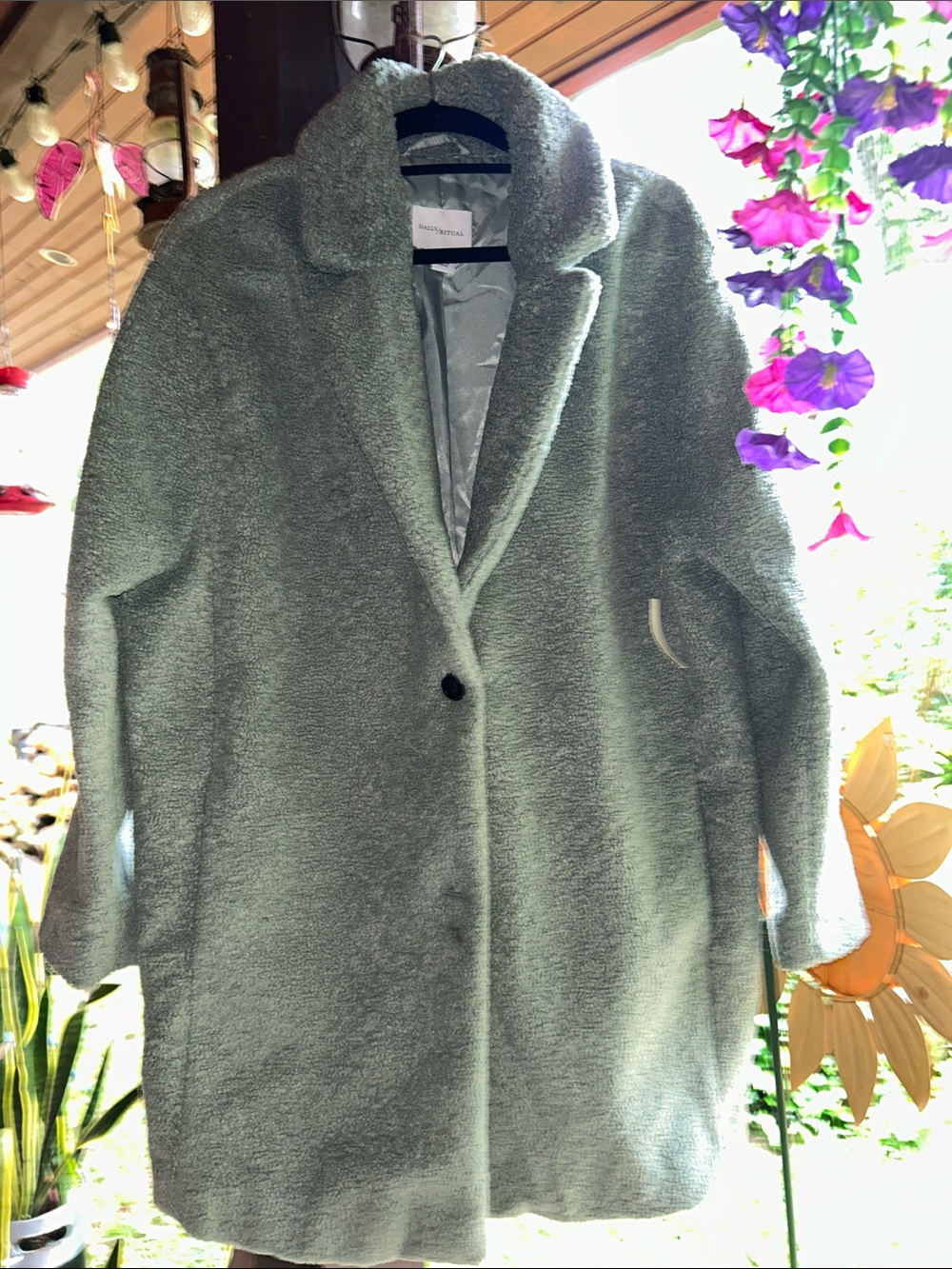 Daily Ritual Sage Green Teddy Coat with Shawl Collar